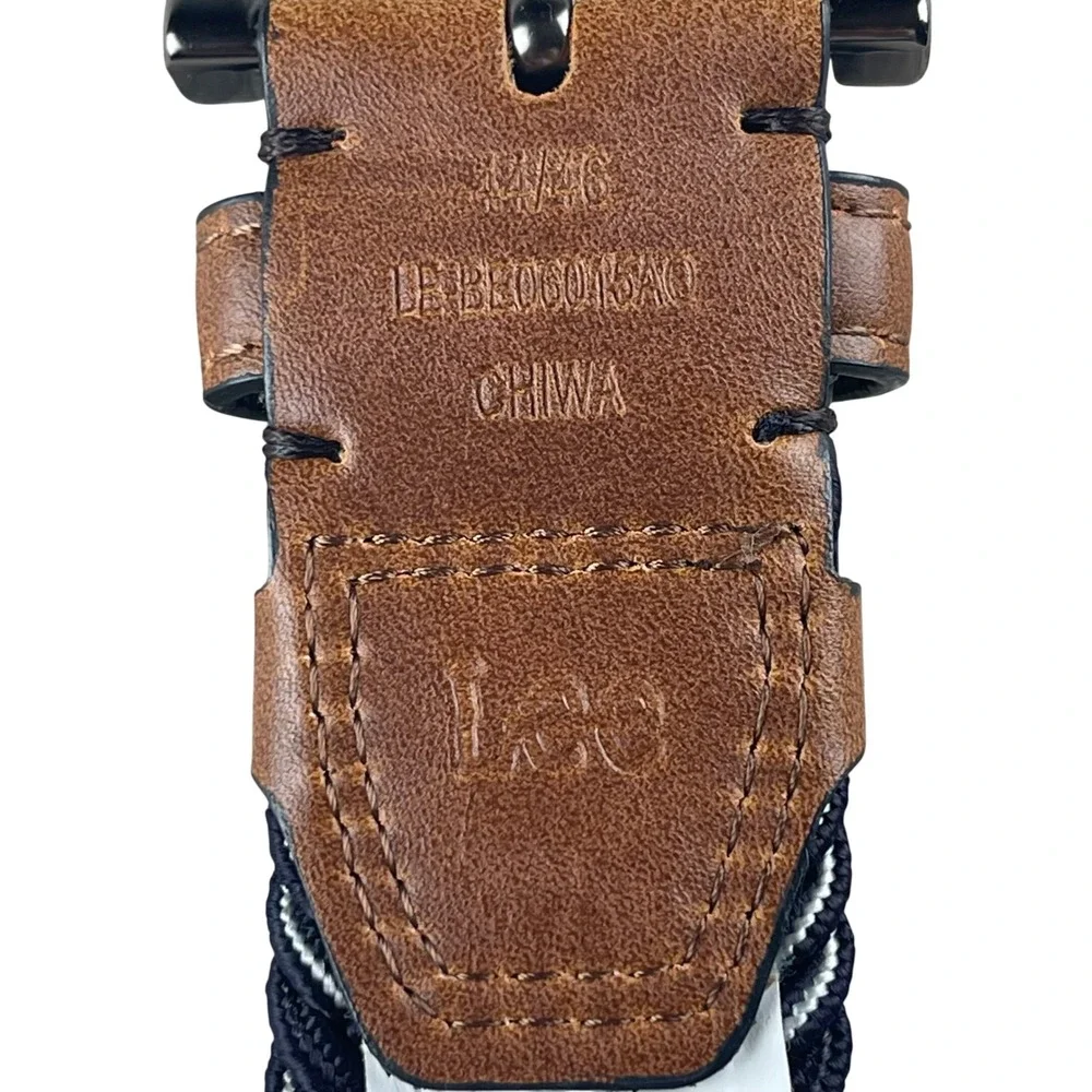 Lee Mens Braided Elastic Stretch Belt XL 46 Navy White Brown‎ Casual